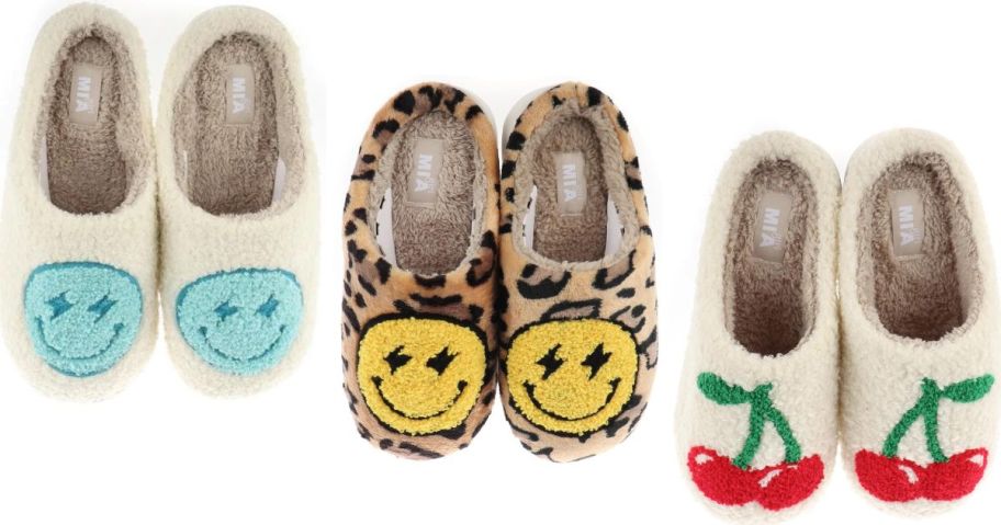 Stock images of 3 pairs of Mia Women's Graphic Slippers