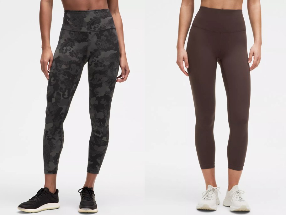 women in camo print and brown leggings