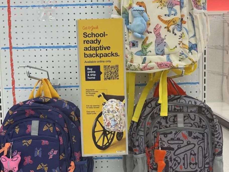 cat and jack adaptive backpacks on display in store