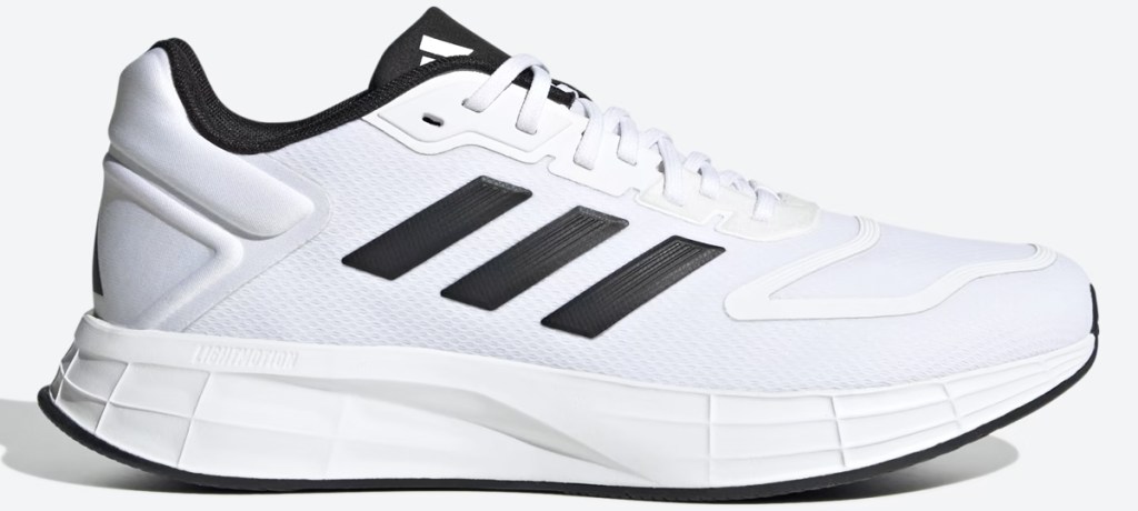 white and black adidas running shoe