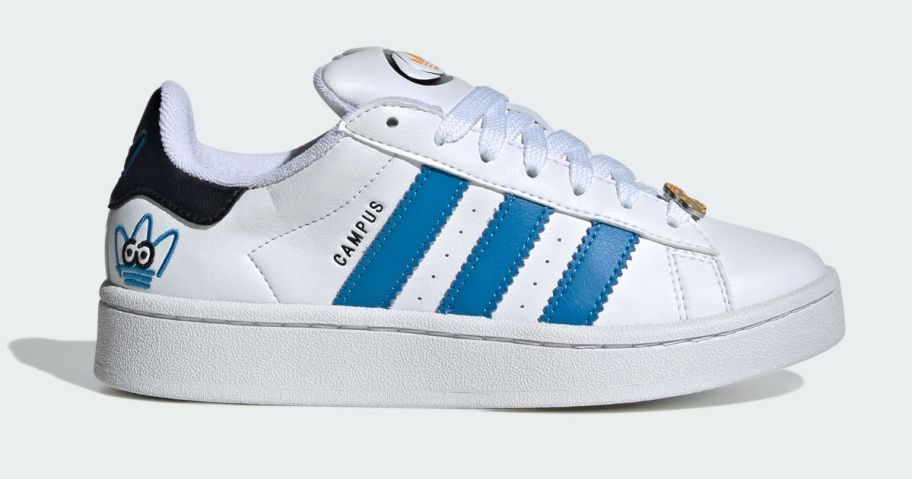 white and blue kid's adidas campus style shoe