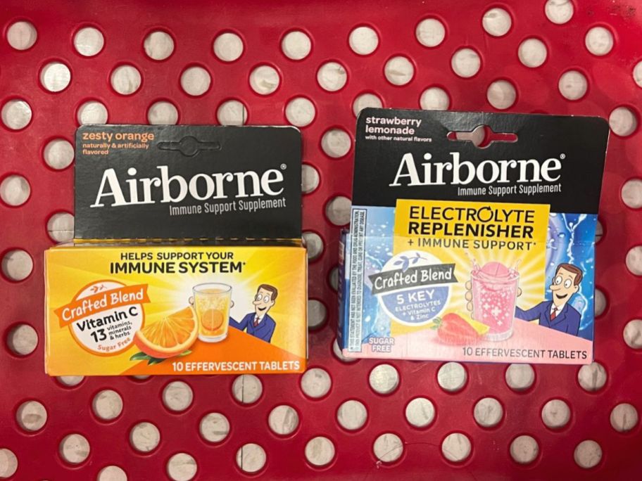 two boxes of airborne in target basket 