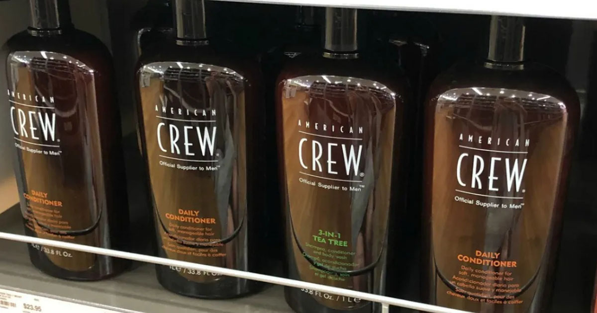 american crew shampoo and conditioner on shelves in store