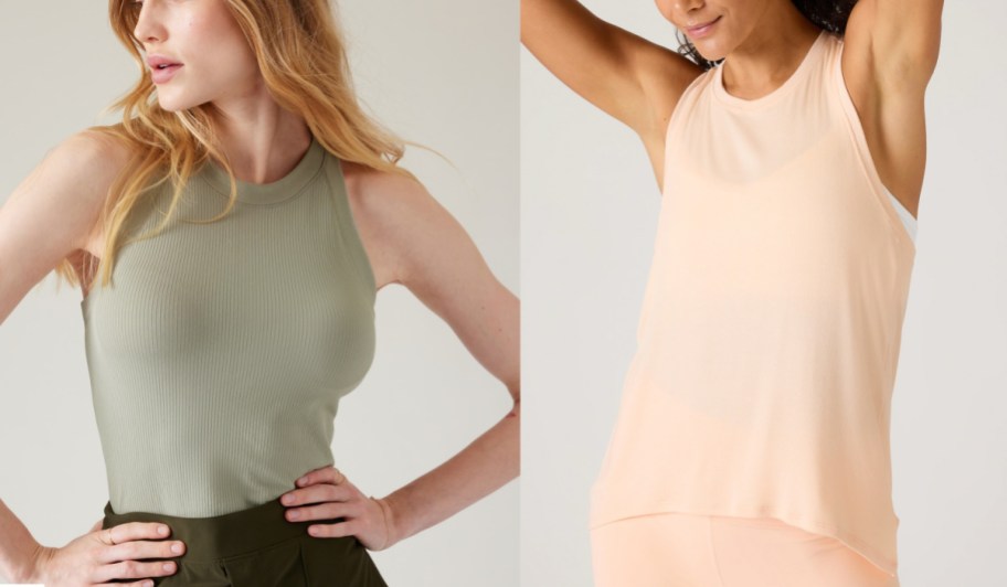 women in sage and peach tank tops