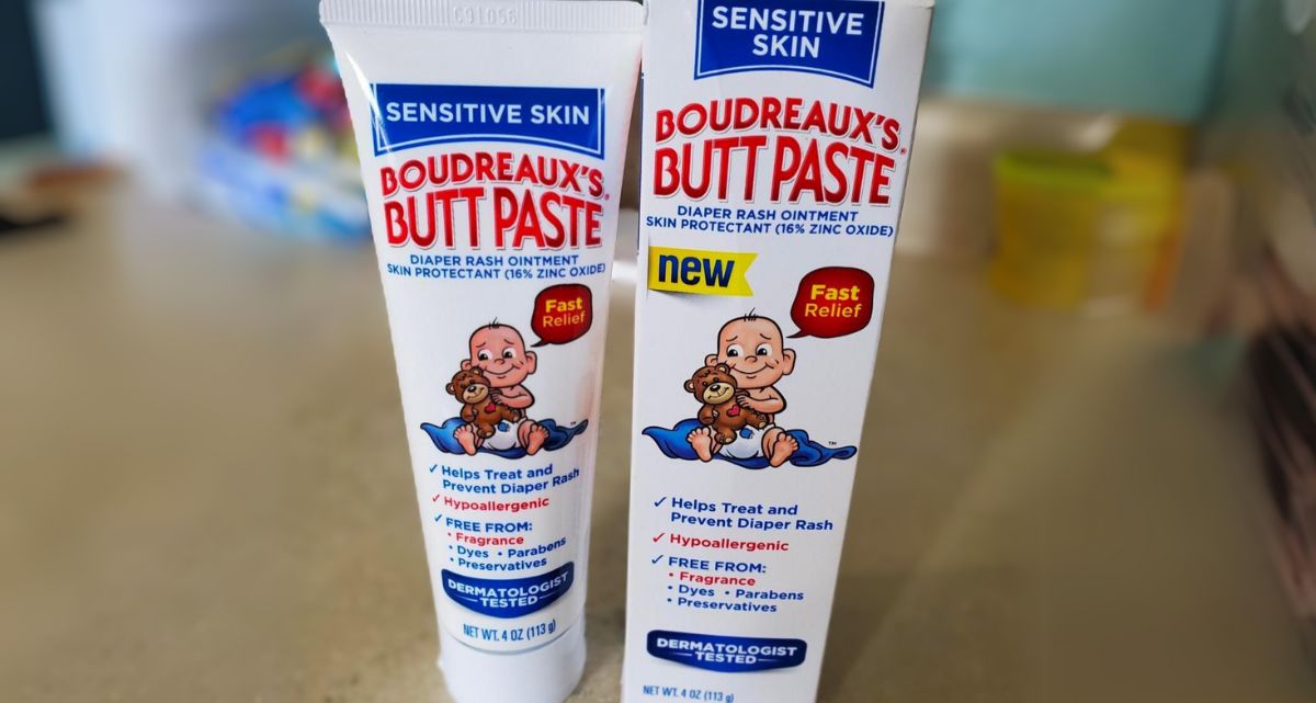 a 4oz tube of boudreaux butt paste next to it's packaging