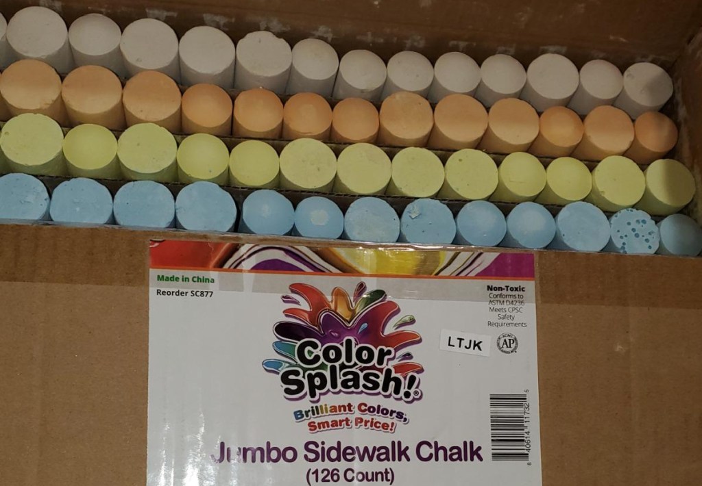 box opened filled with jumbo chalks displayed