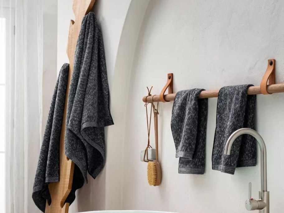 Casaluna Slub Accent Organic Bath Towels hanging in bathroom