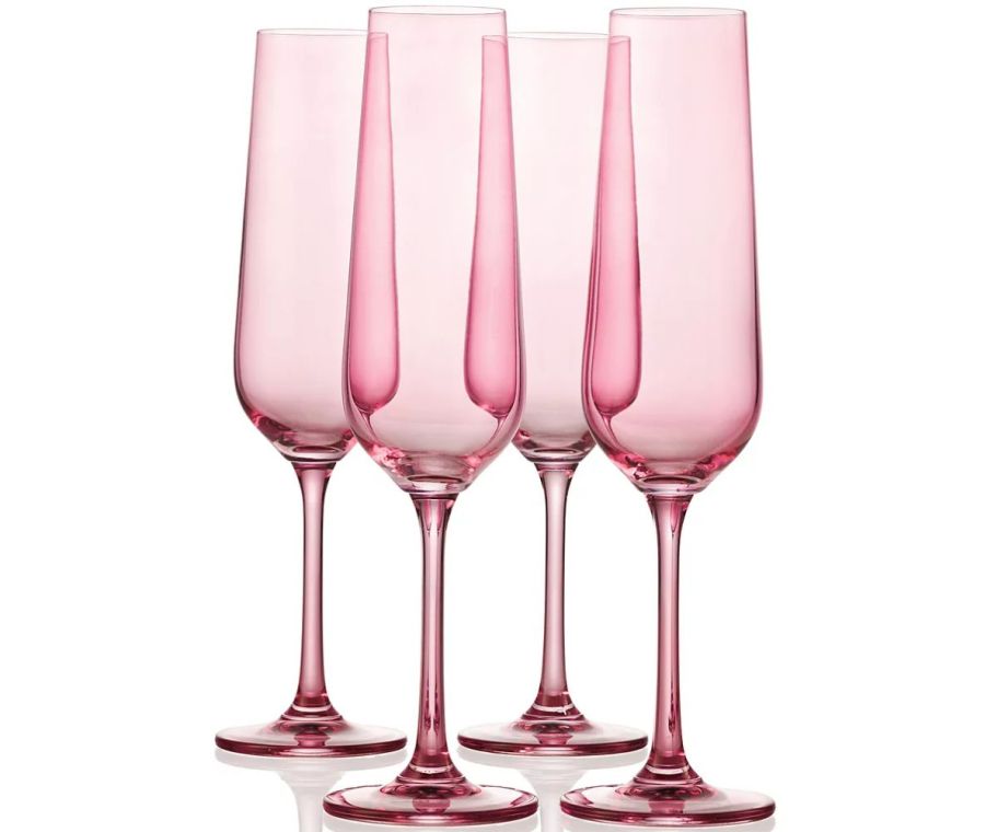 4 pink champagne flutes