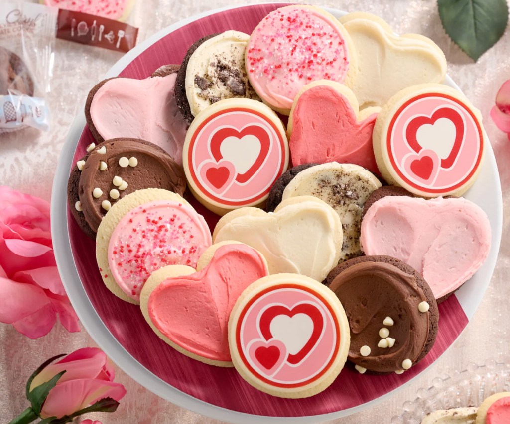 plate of valentines frosted cookies