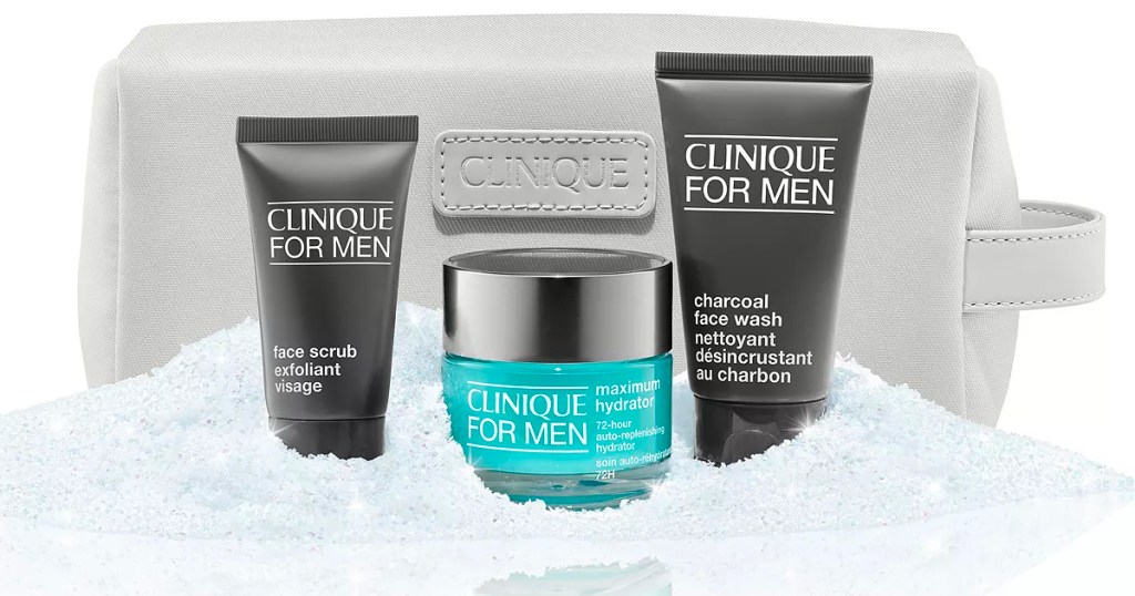 clinique travel bag with face scrub, cleanser and face wash 