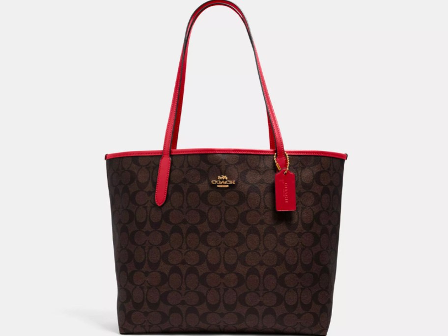 coach black and red tote