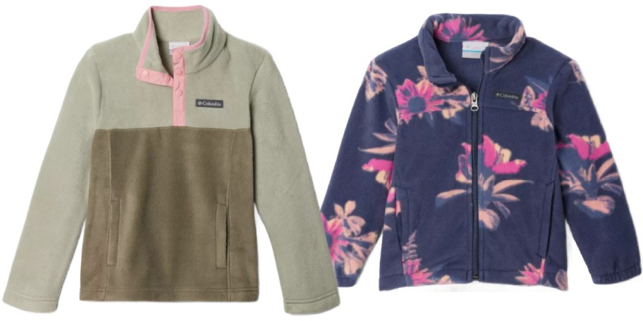 olive green and floral kids fleece