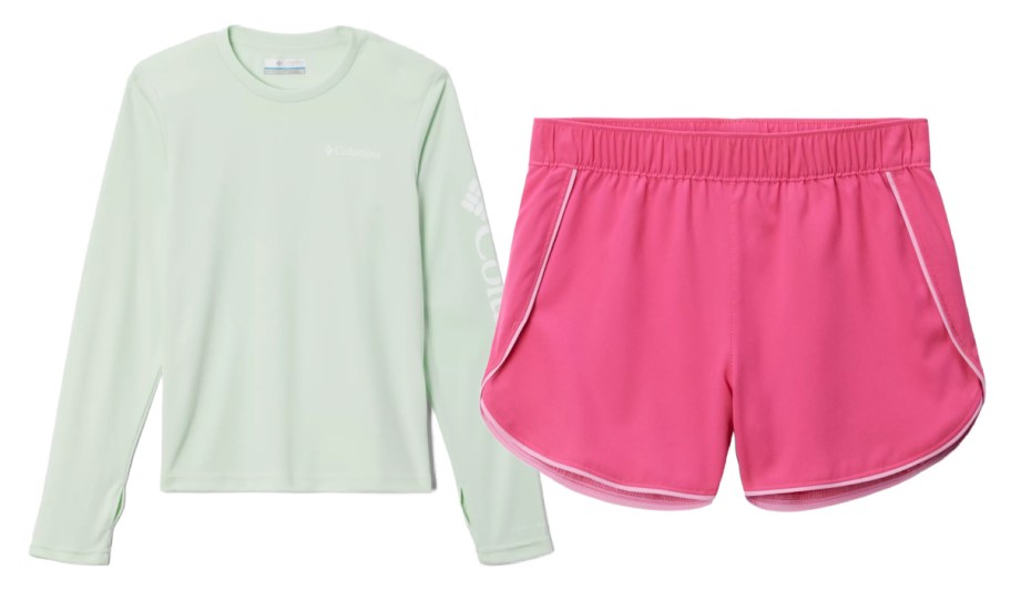kids green shirt and pink shorts