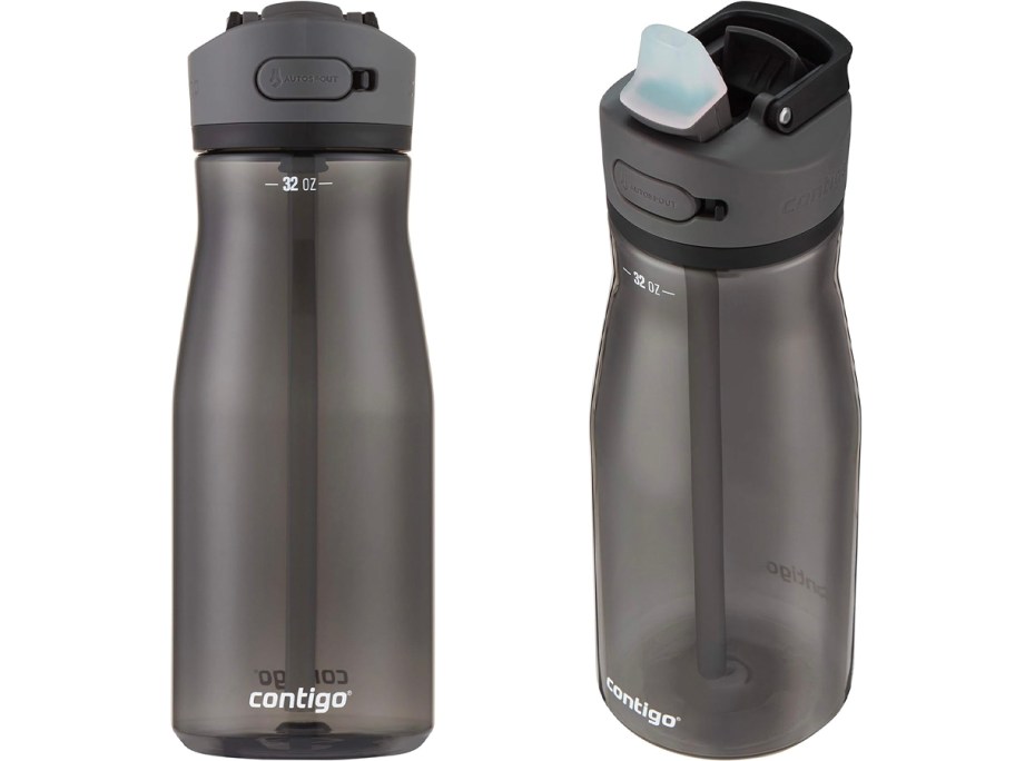front and top image of black contigo water bottles 