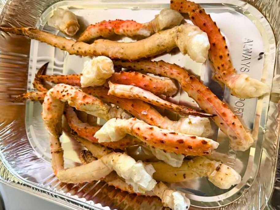 2 pounds of crab legs in a foil pan