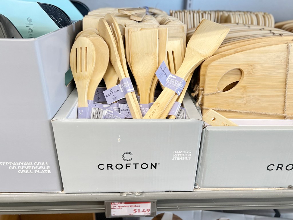 crofton 2 piece bamboo kitchen utensils on display