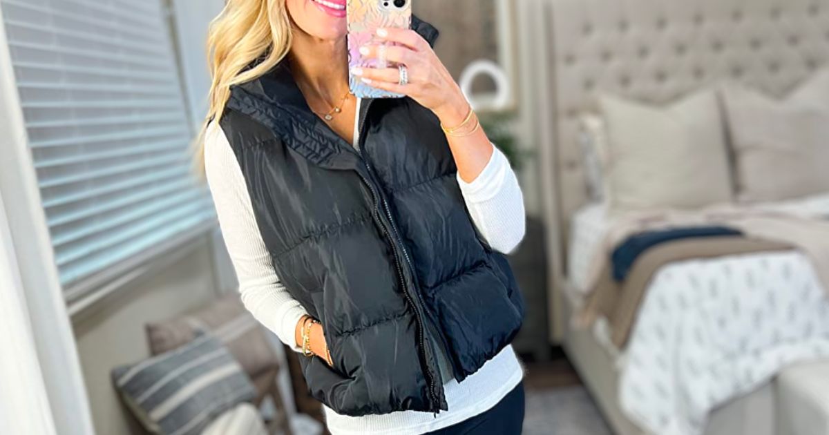 Women's Cropped Puffer Vest Only $14.78 Shipped W  Stacking Amazon 