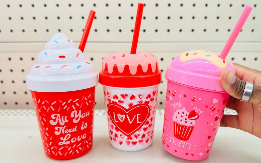 three heart shaped dessert tumblers