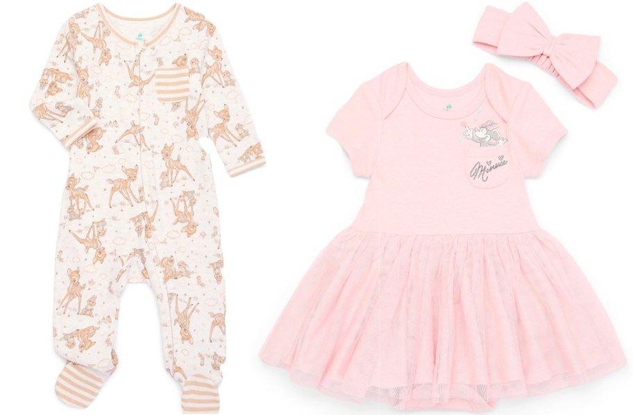 disney bambie sleeper and pink minnie mouse dress with bow