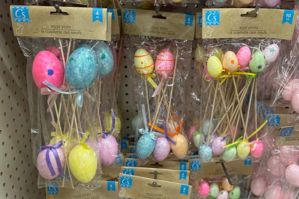 easter egg picks in store hanging on shelf