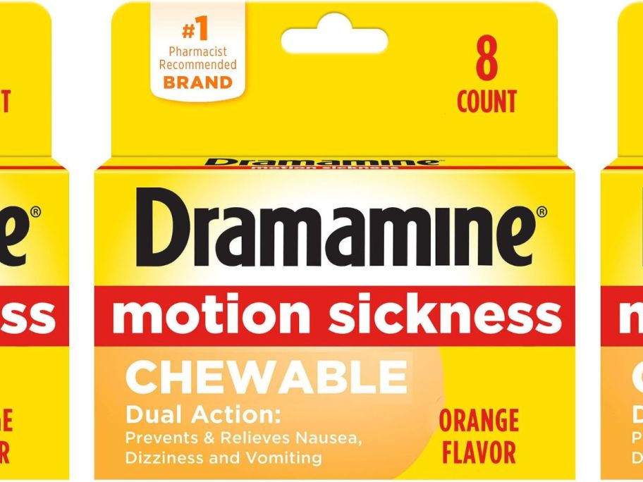 Dramamine Chewable, Motion Sickness Relief, Orange Flavor, 8 Count stock photo