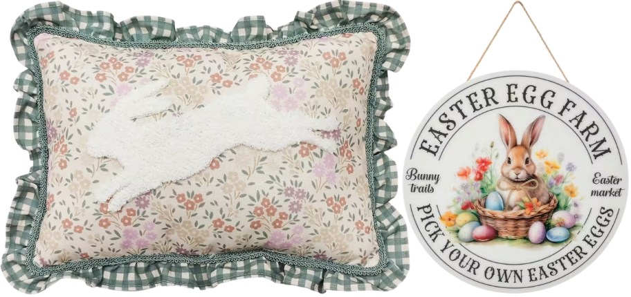 bunny pillow and wall decor