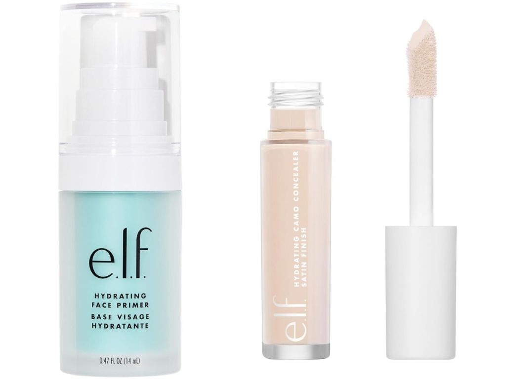 elf hydrating primer bottle and camo concealer tube with applicator