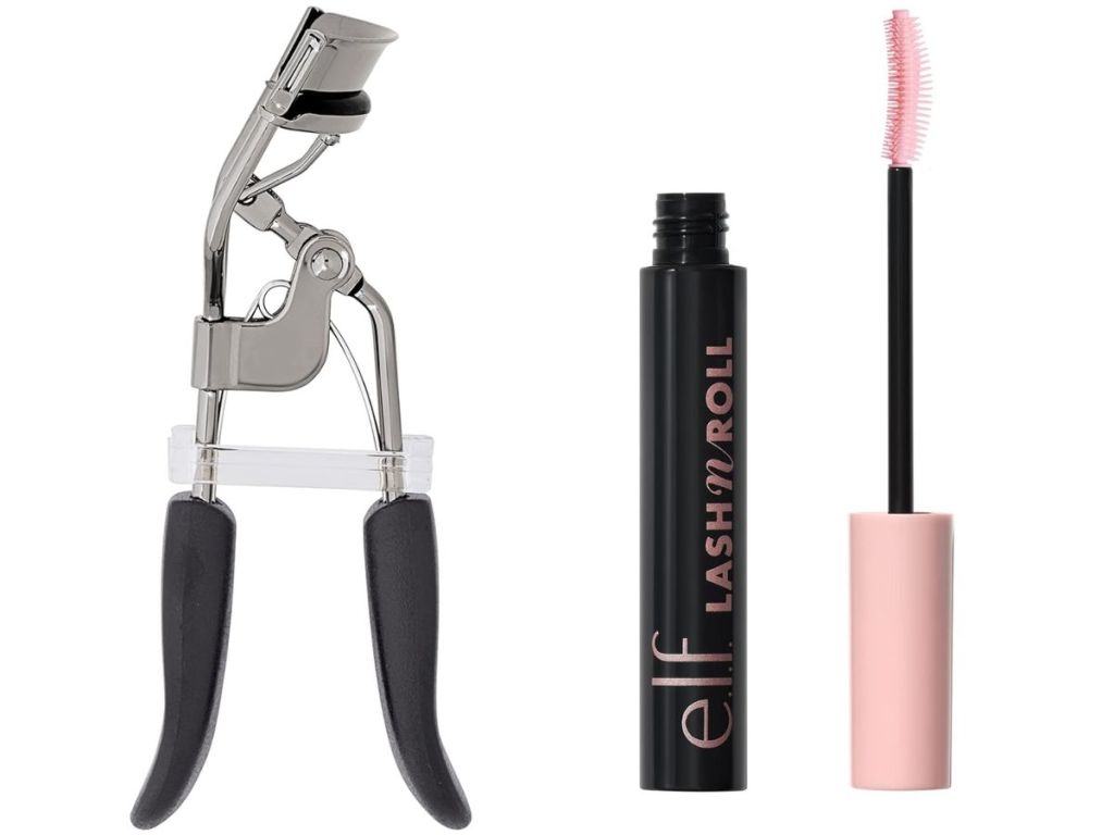 elf eyelash curler and elf mascara bottle with wand