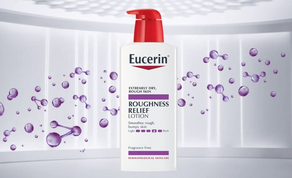 eucerin roughness relief bottle with grey background