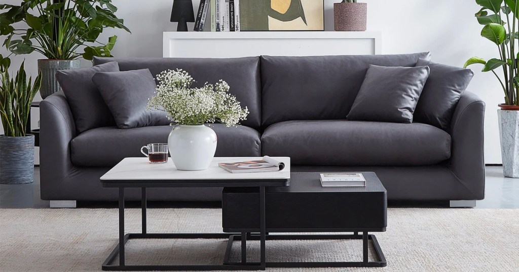 dark grey sofa in living room