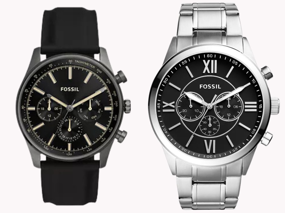 men's black silicone watch and silver watch with black face