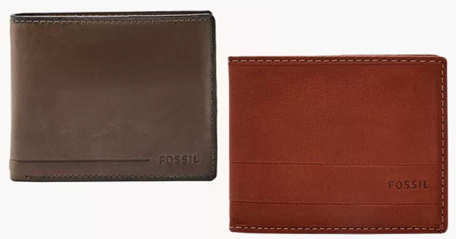 men's Fossil wallets in dark brown and cognac brown