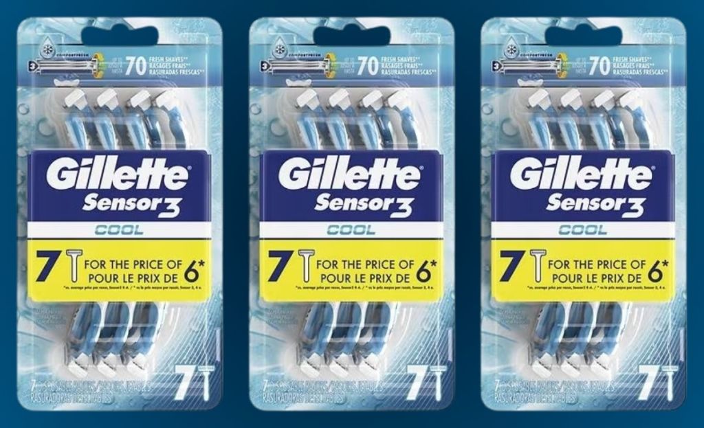 3 packs of gillette sensor 3 with blue background