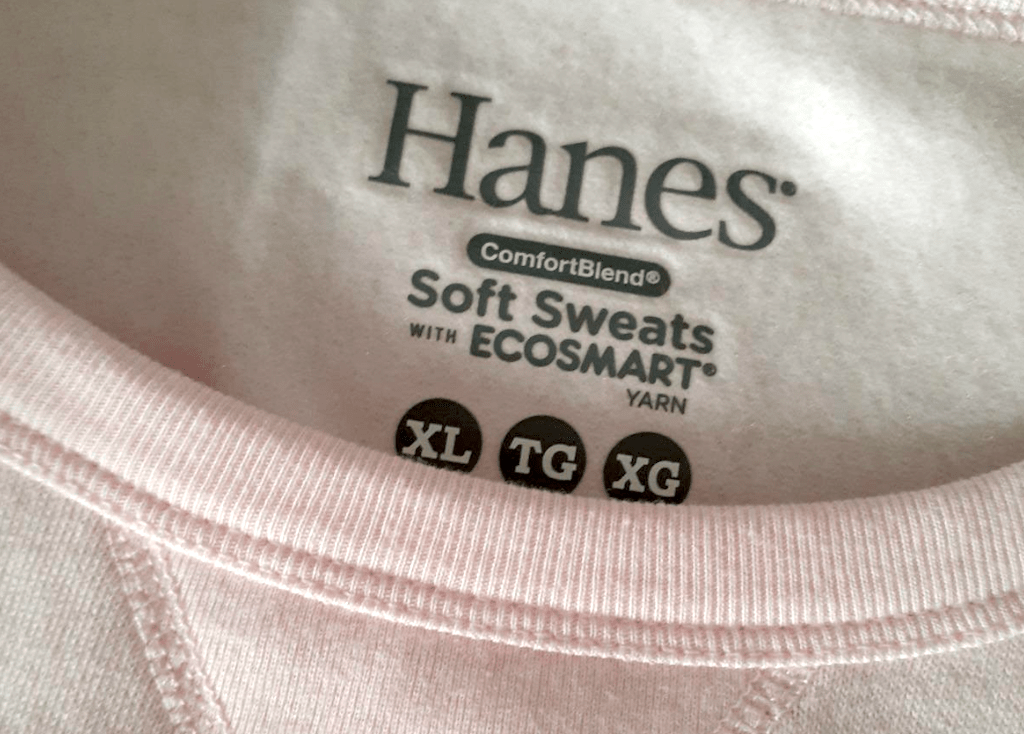 Hanes sweatshirt close up of tag 