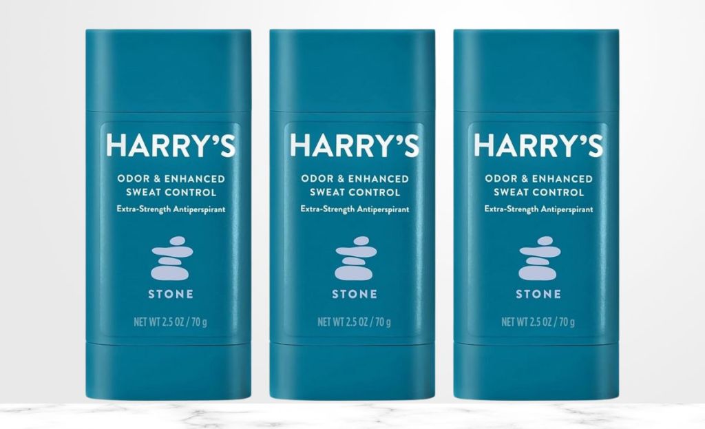 three harry's antiperspirant deodorants on white background