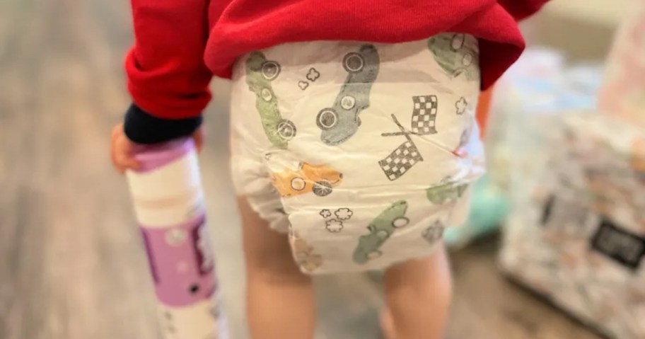 close up of toddler wearing hello bello diaper