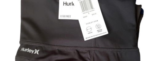 pair of hurley leggings folded over with the tags showing
