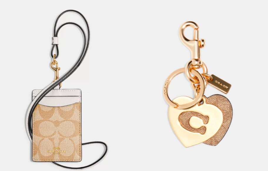 coach id holder and heart keychain stock images