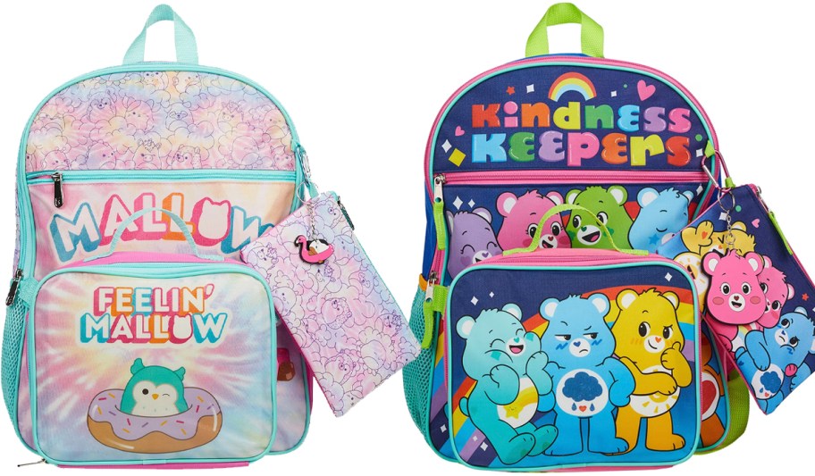 squishmallow and care bear backpacks 