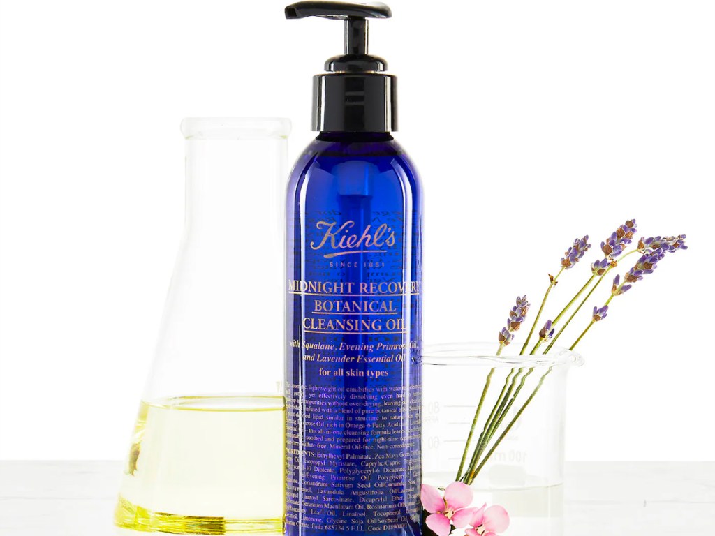 kiehls midnight recovery cleansing oil bottle on table