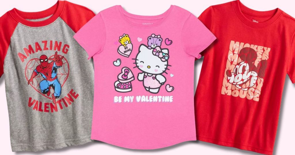 kid's valentine's tshirts - Spiderman, Hello Kitty, Mickey Mouse