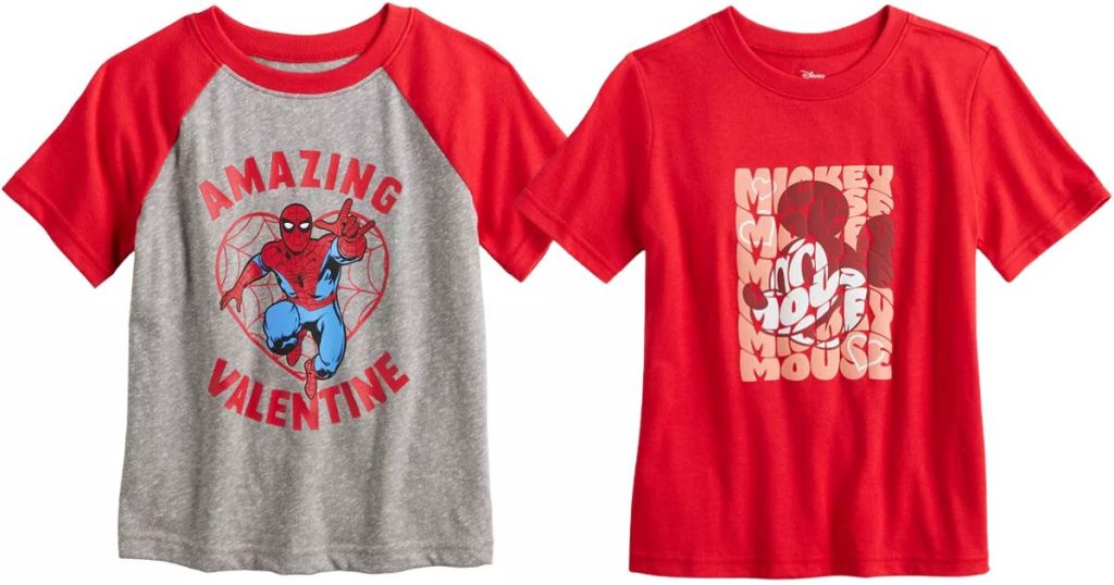 Spiderman and Mickey Mouse kid's valentine's tshirts