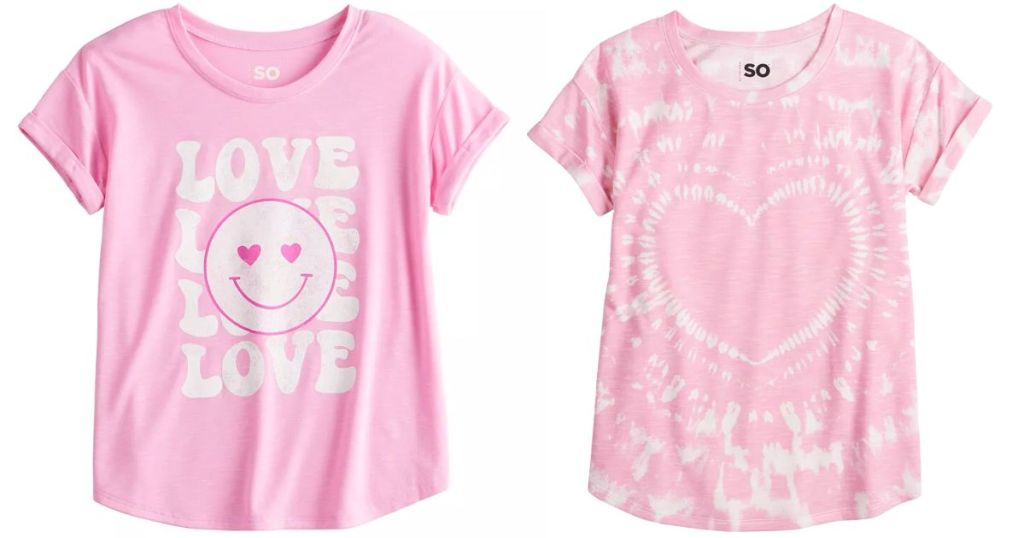 girl's pink Valentine's Day shirts with love and hearts