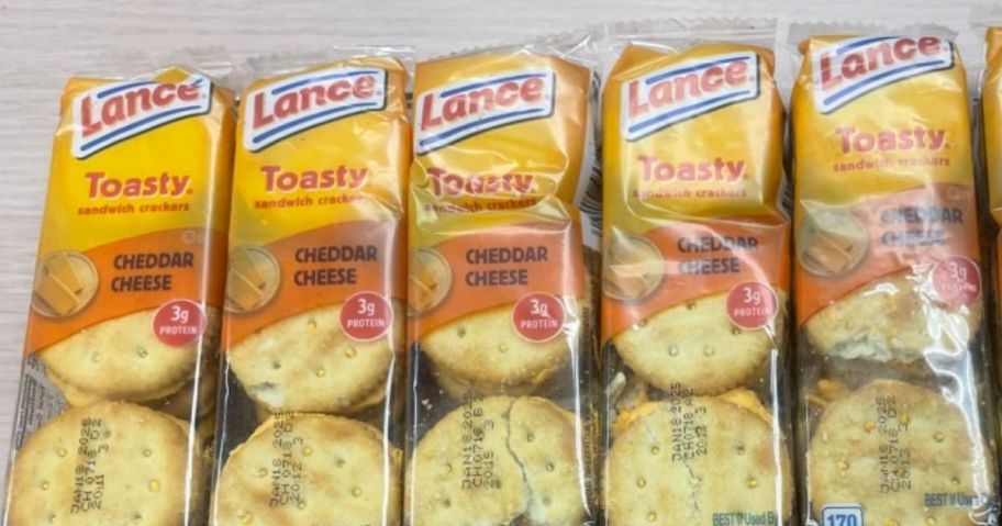 Lance Sandwich Toasty Cheddar cracker packages on table