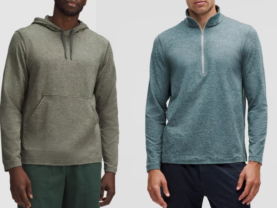 Stock images of two men wearing lululemon soft jersey tops