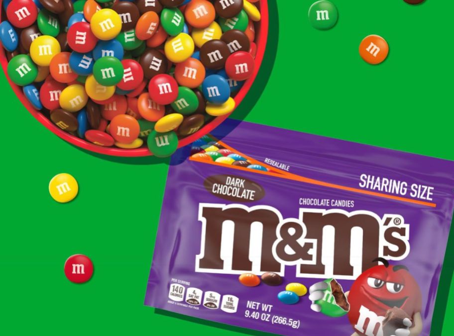 m and m minis sharing size bag in dark chocolate
