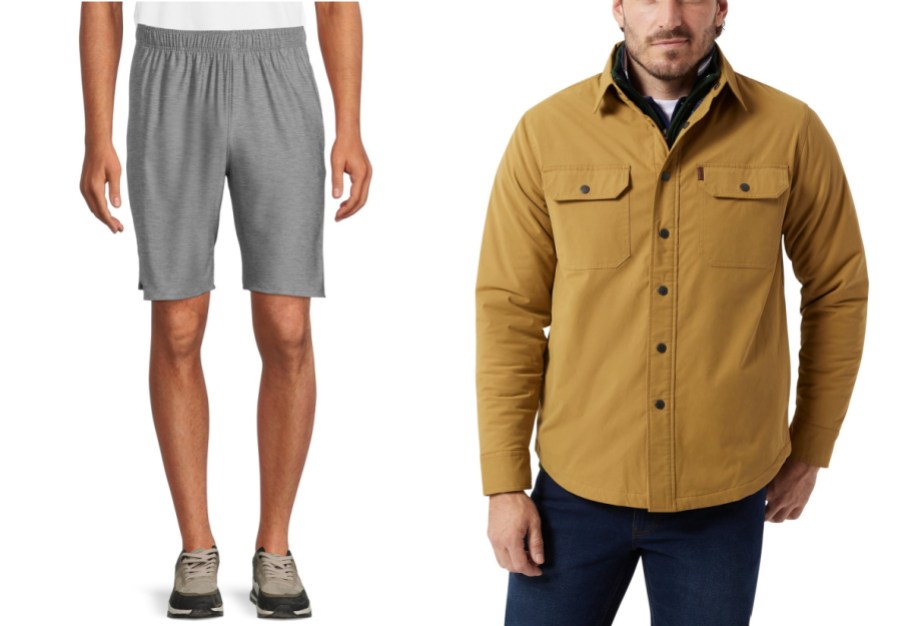 men wearing shorts and a coat from Walmart