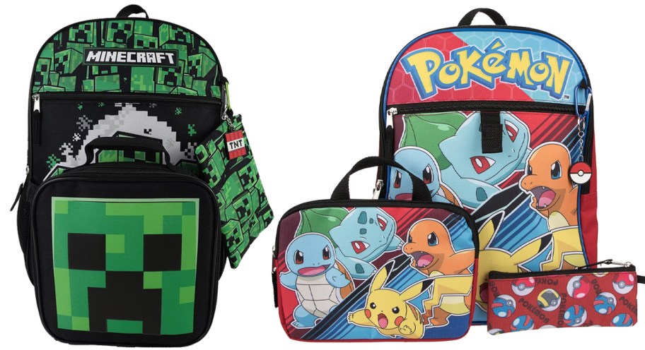 minecraft and pokemon backpack sets