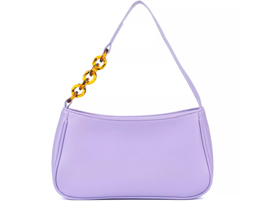 light purple shoulder bag with gold on strap