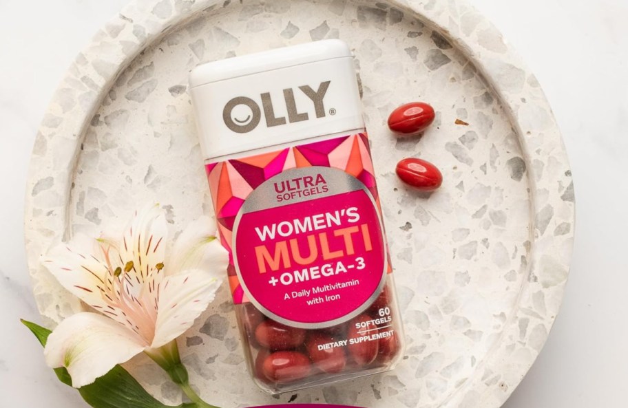 womens vitamins on marble plate